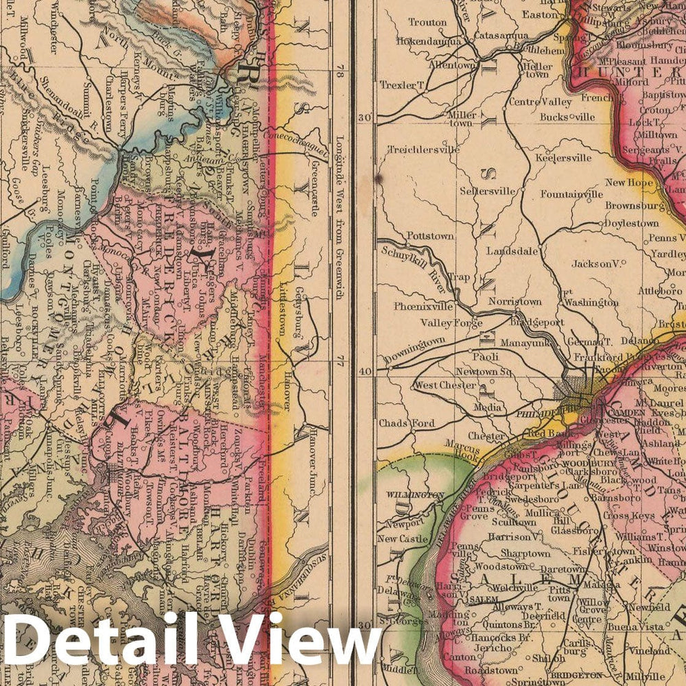 Historic Map : Delaware & Maryland & New Jersey 1867 , New General Atlas , Vintage Wall Art