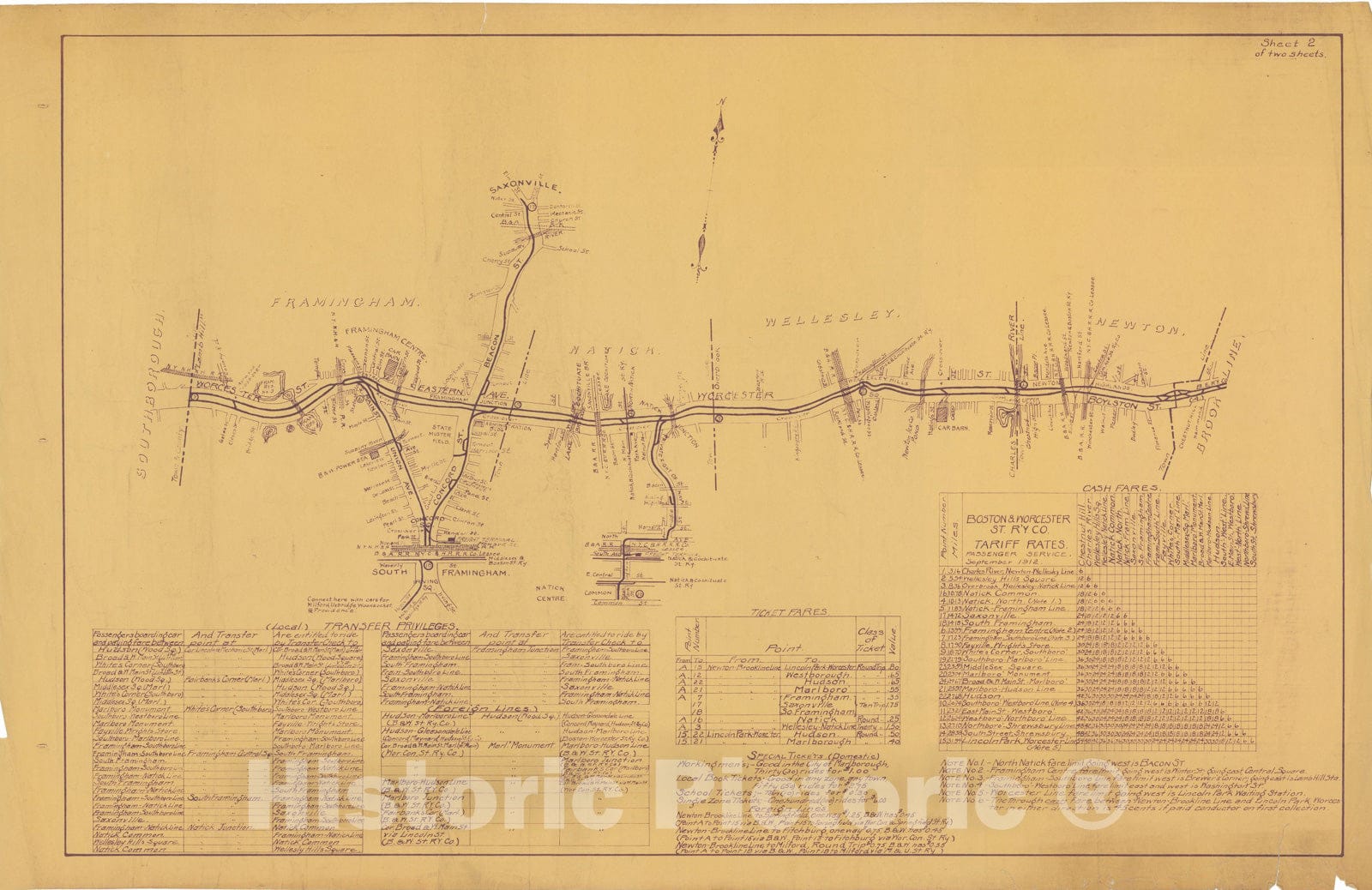 Historic Map : Boston & Worcester Street Railway, Boston & Worcester St. Railway 1912 Transit Cartography , Vintage Wall Art