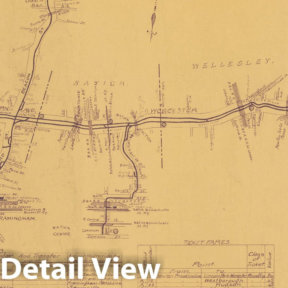 Historic Map : Boston & Worcester Street Railway, Boston & Worcester St. Railway 1912 Transit Cartography , Vintage Wall Art