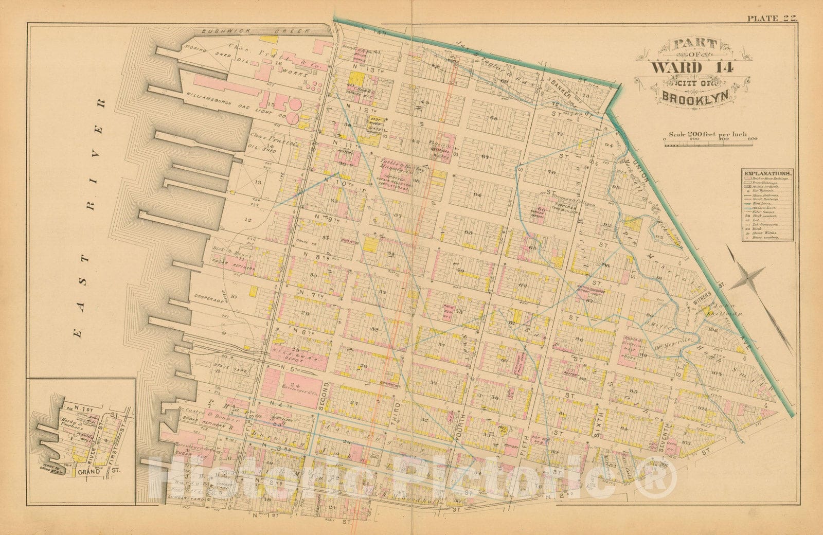 Historic Map : Atlas Entire City of Brooklyn Complete in One Volume, Brooklyn 1880 Plate 022 , Vintage Wall Art