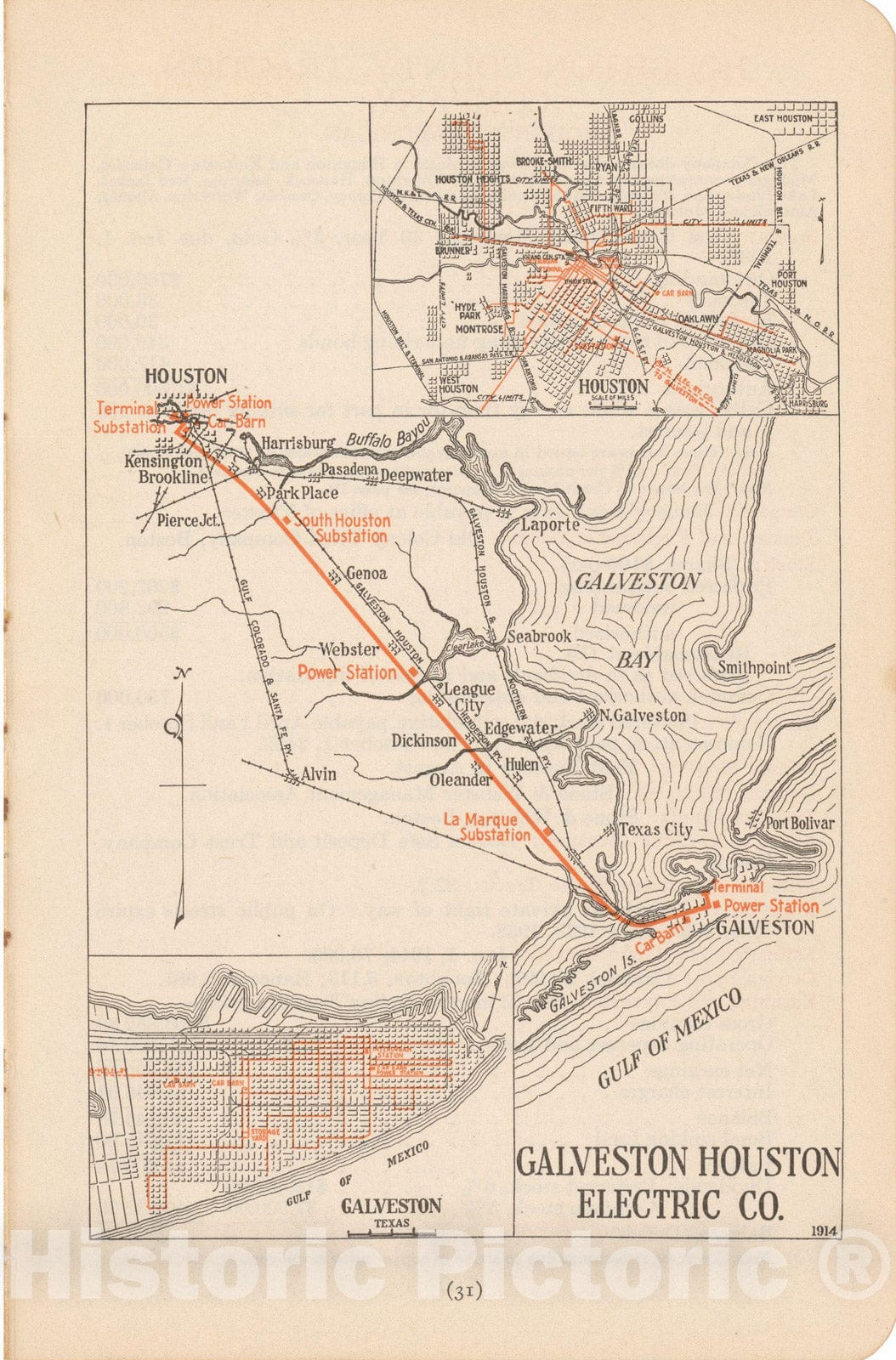 Historic Map : Galveston Houston Electric Co 1914 , North American Electric Power and Traction Companies , Vintage Wall Art