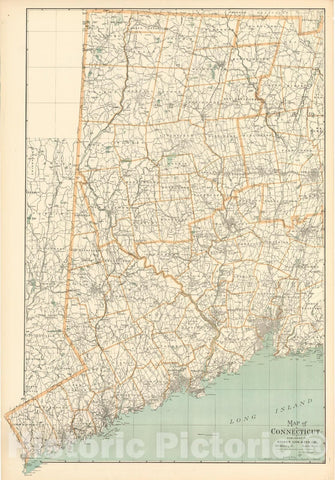 Historic Map : Connecticut 1905 , Northeast U.S. State & City Maps , Vintage Wall Art