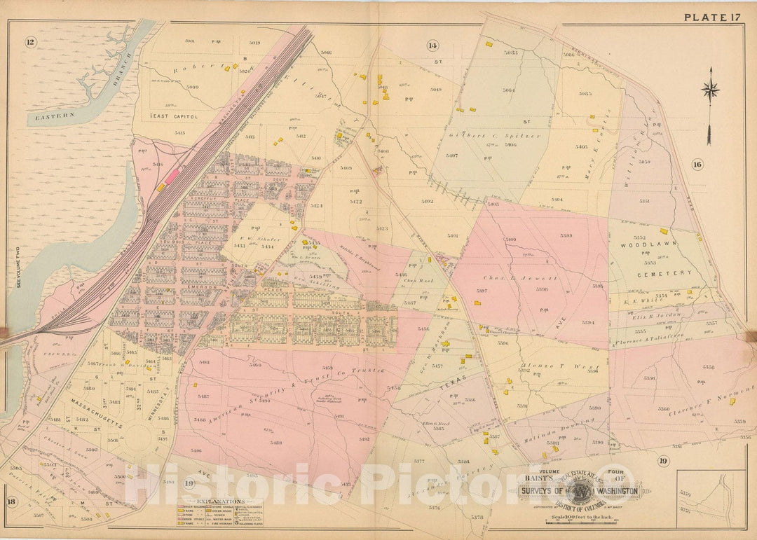 Historic Map : Atlas of Washington D.C. Volume 4 (NE, SE), Washington 1907 Plate 017 , Vintage Wall Art