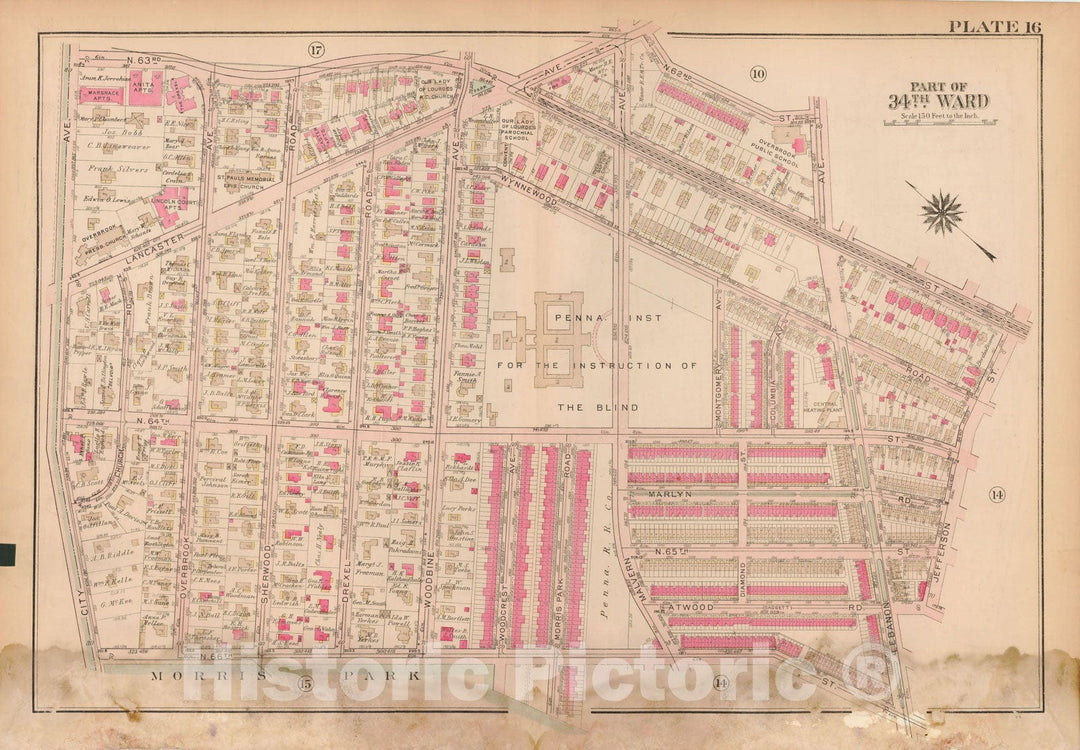 Historic Map : Atlas City of Philadelphia Wards 24,27,34,40,44&46 West Philadelphia, West Philadelphia 1927 Plate 016 , Vintage Wall Art