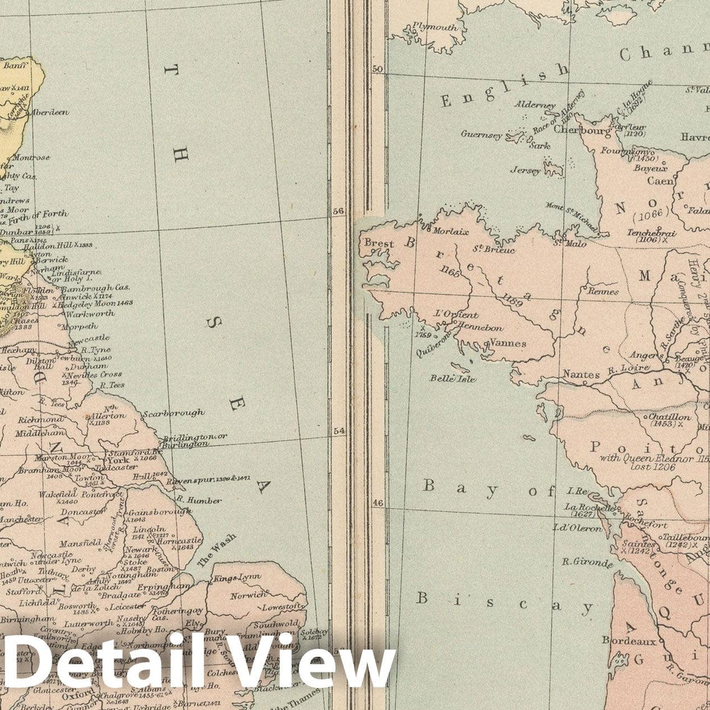 Historic Map : France & England & Wales & Scotland & Ireland 1875 , Student Atlas of Modern Geography , Vintage Wall Art