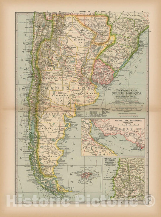 Historic Map : South America 1897 , The Century Atlas World , v4, Vintage Wall Art