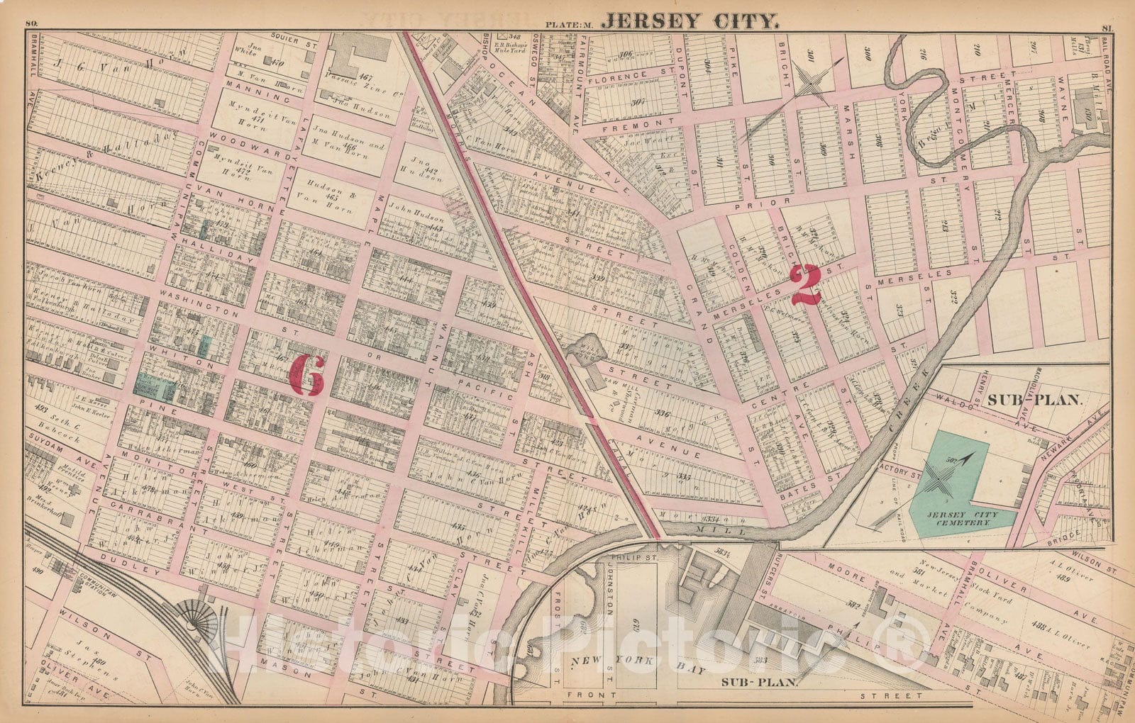 Historic Map : Combined Atlas State of New Jersey & The County of Hudson, Jersey City 1873 Plate M , Vintage Wall Art