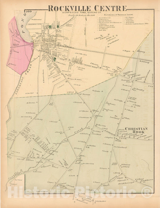 Historic Map : Atlas of Long Island, New York, Hempstead 1873 , v6, Vintage Wall Art