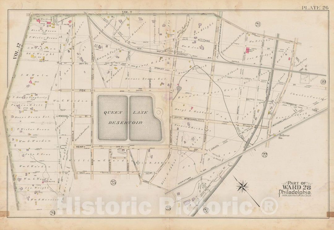 Historic Map : City of Philadelphia, 28th 32nd & 37th Wards, Vol. 6, Second Ed., Philadelphia 1894 Plate 026 , Vintage Wall Art