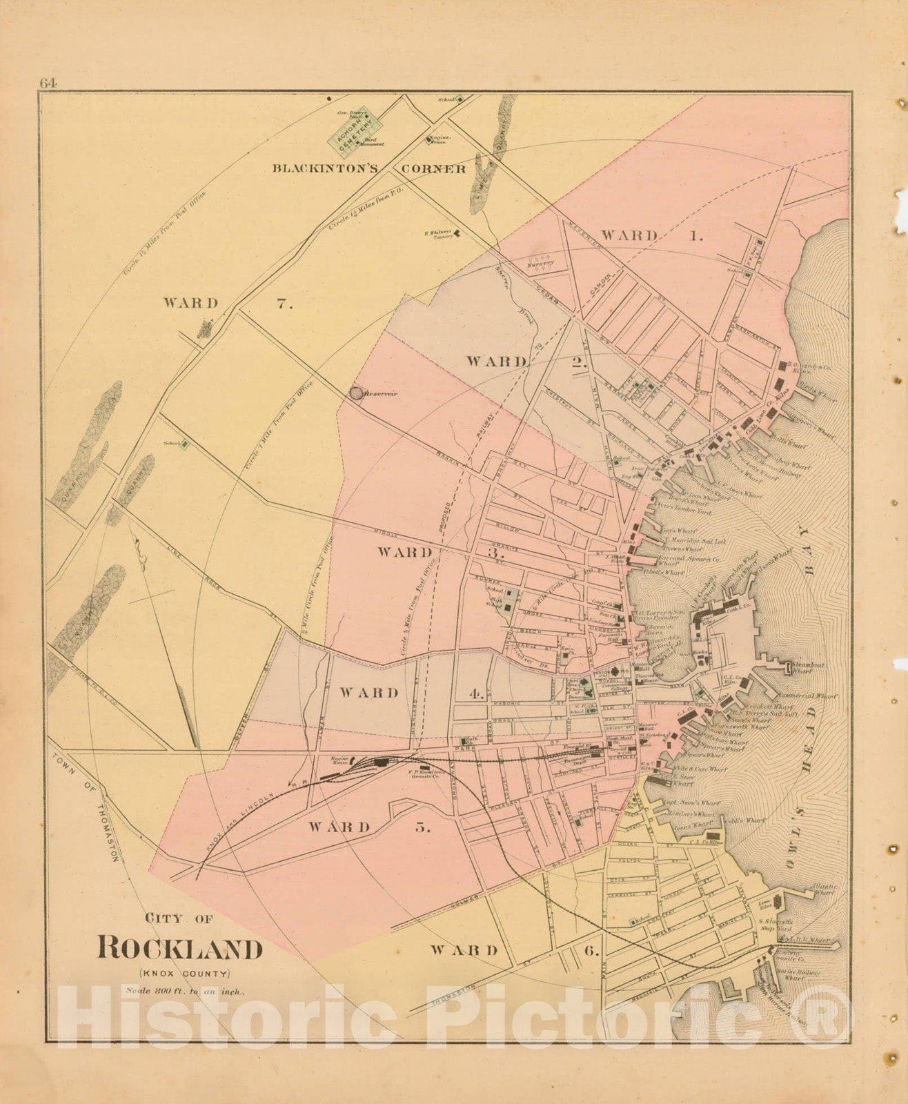 Historic Map : Atlas State of Maine, Rockland 1894-95 , Vintage Wall Art