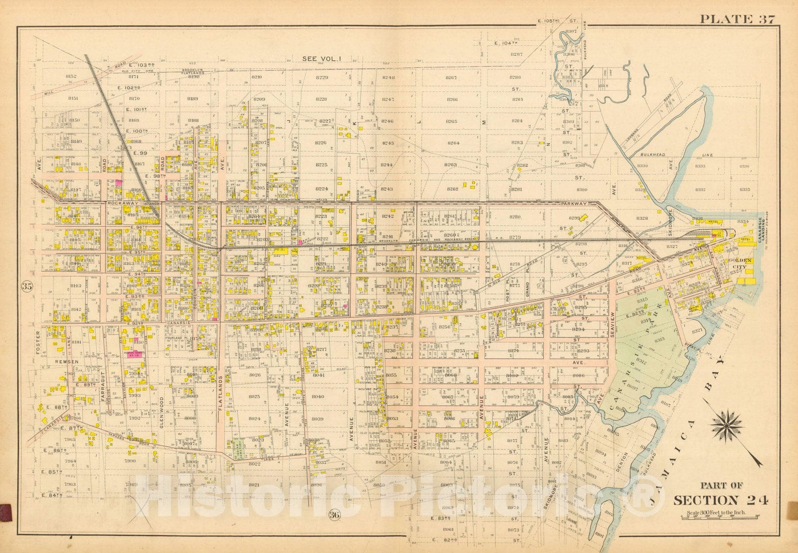 Historic Map : Vol. 2, Brooklyn 1907 Plate 037 , Atlas Borough of Brooklyn , Vintage Wall Art