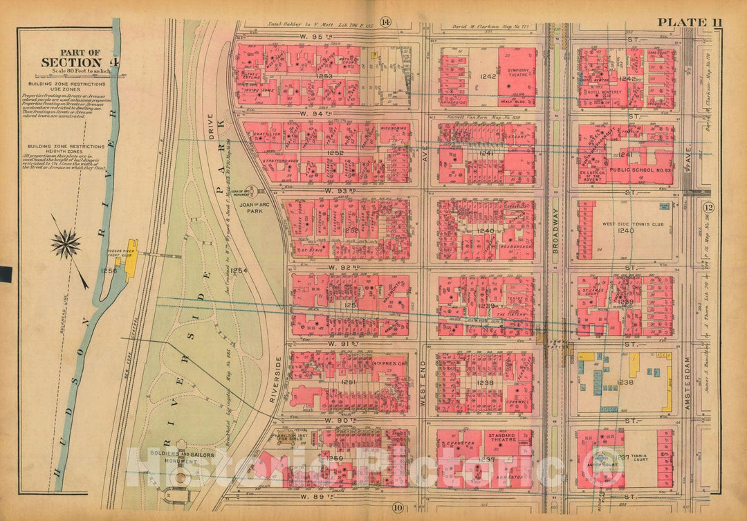 Historic Map : Atlas City of New York, Borough of Manhattan, Volume 3, 59th St to 110th St, Manhattan 1921 Plate 011 , Vintage Wall Art