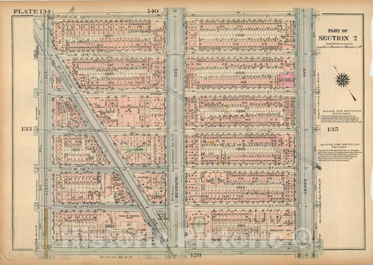 Historic Map : Land Book of the Borough of Manhattan, City of NY, Manhattan 1925 Plate 134 , Vintage Wall Art