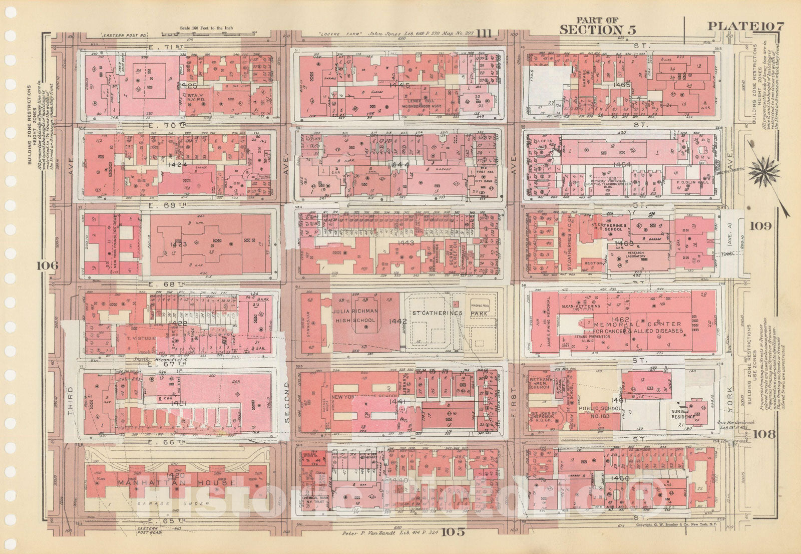 Historic Map : Manhattan Land Book 1955 - Updated Through Nov 7th, New York City 1975 Plate 107 , Vintage Wall Art