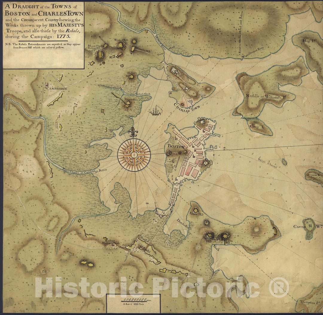 Historic Map : Revolutionary War Maps of Boston and Massachusetts 1775 , v3, Vintage Wall Art