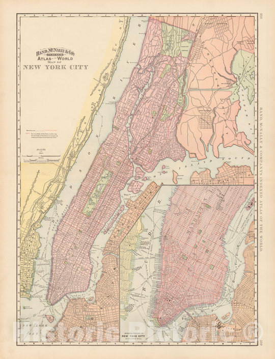 Historic Map : New York City 1891 , Rand McNally's Atlas World , Vintage Wall Art