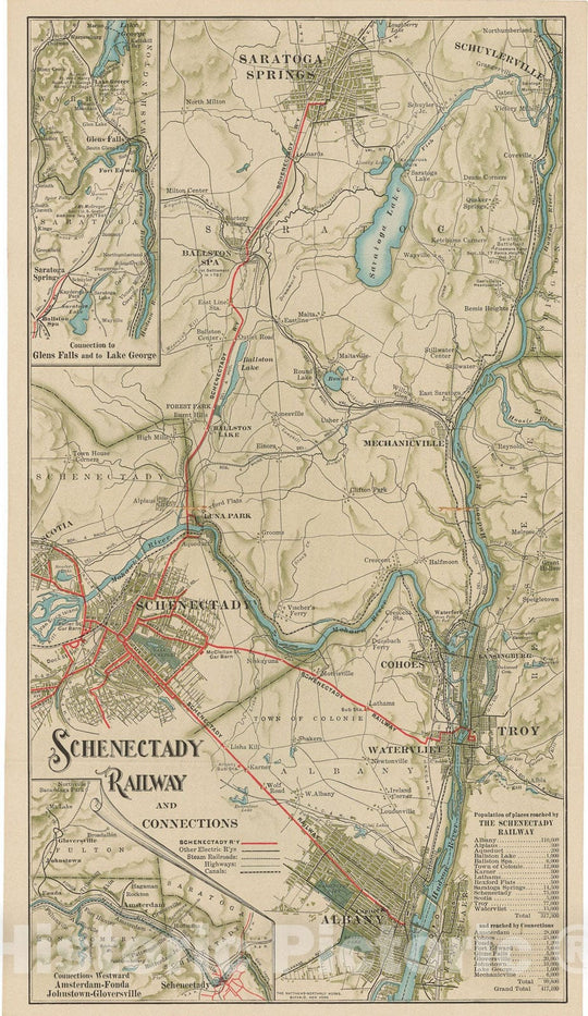 Historic Map : Schenectady Railway & Connections Transit Cartography , Vintage Wall Art