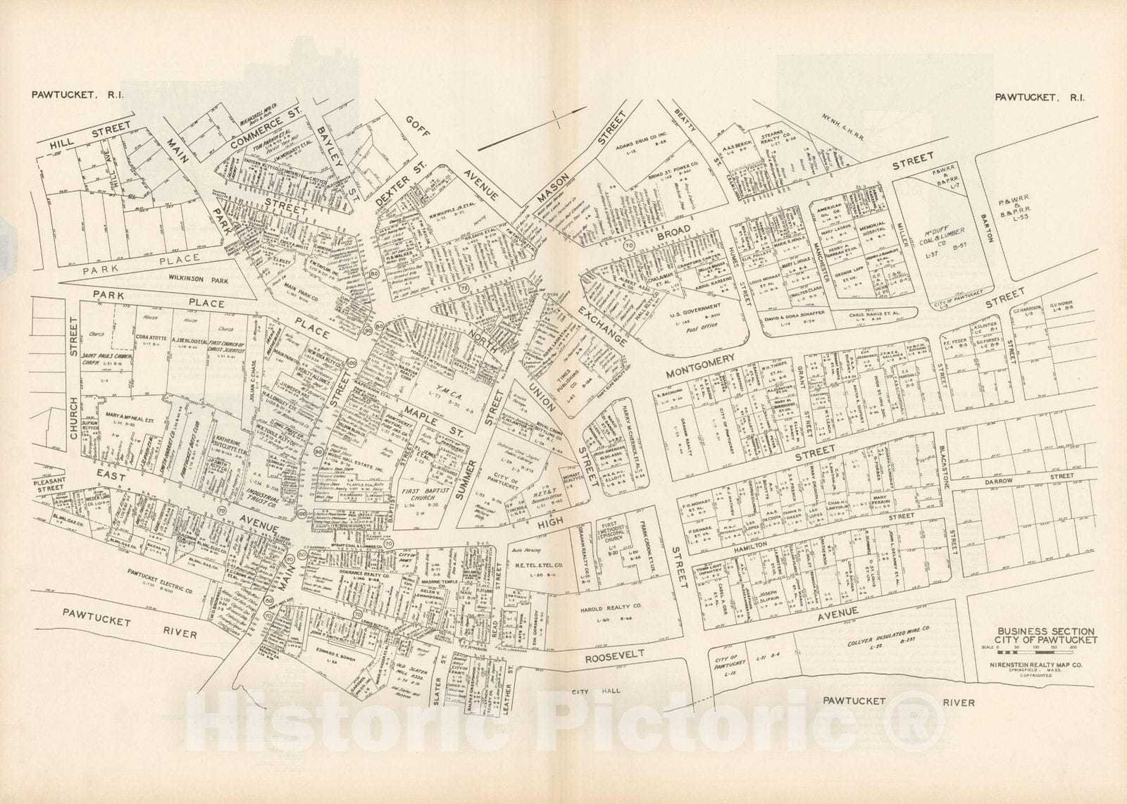 Historic Map : New England States Ed., Pawtucket 1946 , Nirenstein's National Preferred Real Estate Locations of Business Properties , Vintage Wall Art