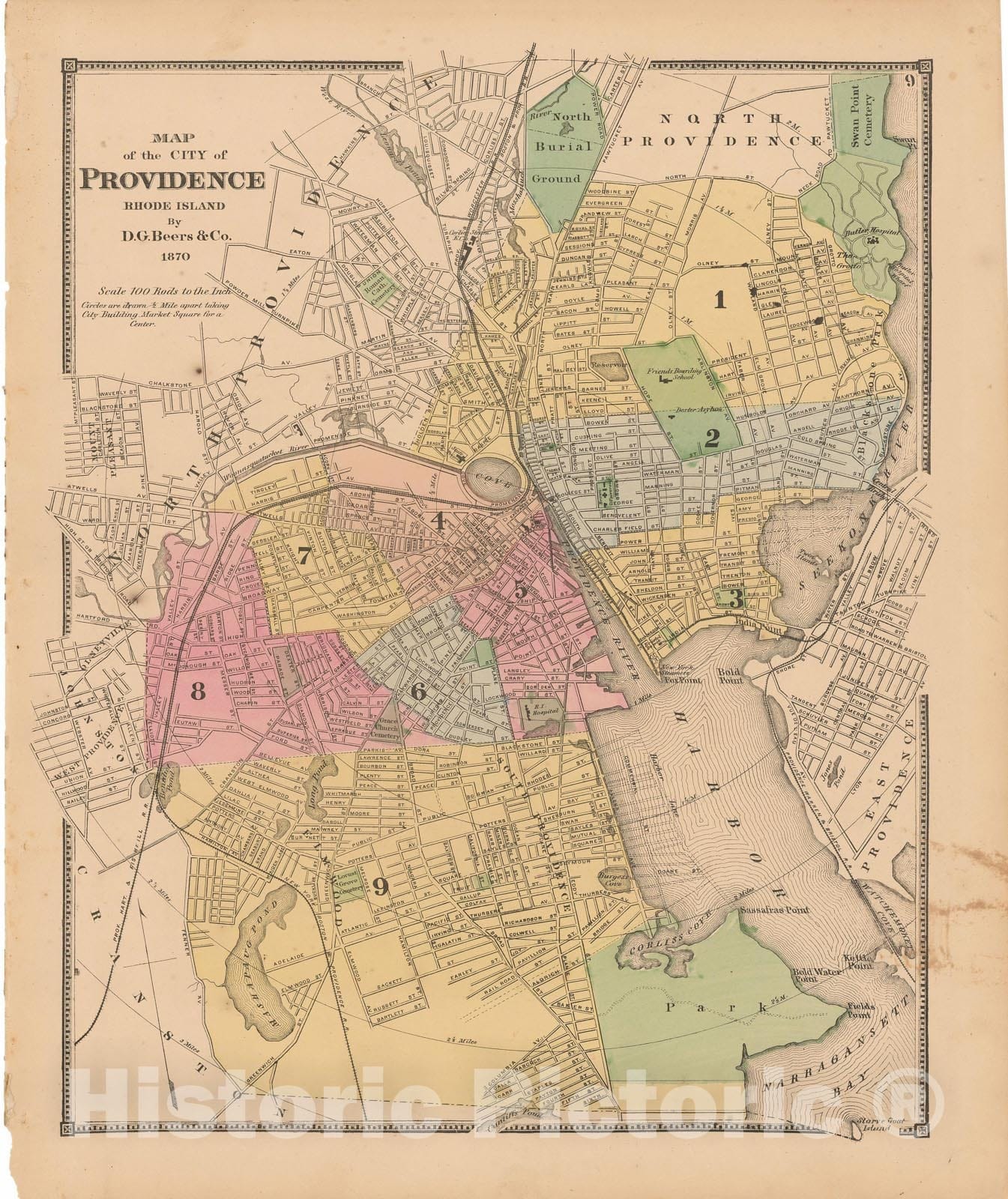 Historic Map : Atlas State of Rhode Island, Providence 1870 , Vintage Wall Art