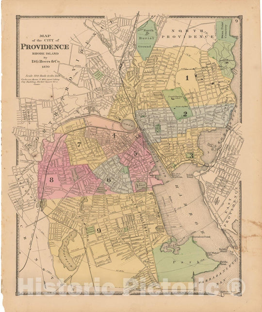 Historic Map : Atlas State of Rhode Island, Providence 1870 , Vintage Wall Art