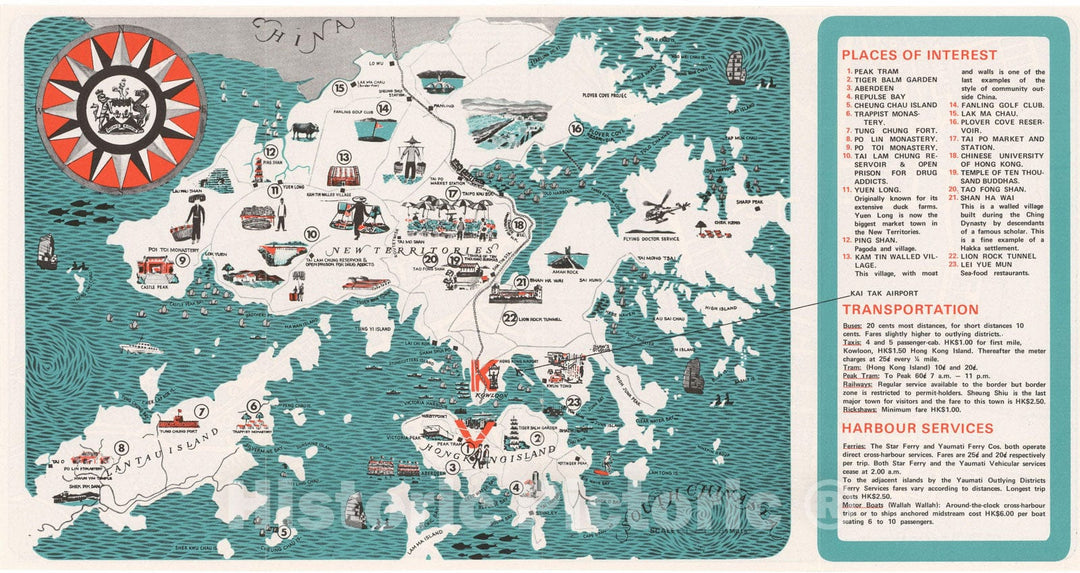 Historic Map : Hong Kong 1970 , v2, Vintage Wall Art