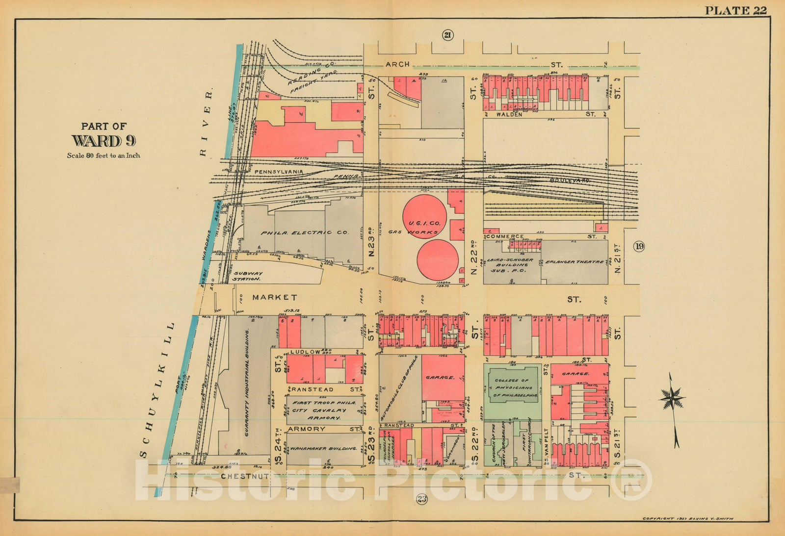 Historic Map : Philadelphia 1927 Plate 022 , Atlas 5th to 10th Wards of the City of Philadelphia , Vintage Wall Art