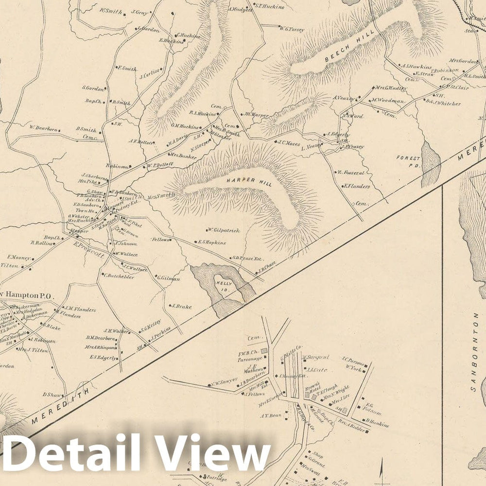 Historic Map : Belmont & New Hampton 1892 , Town and City Atlas State of New Hampshire , Vintage Wall Art