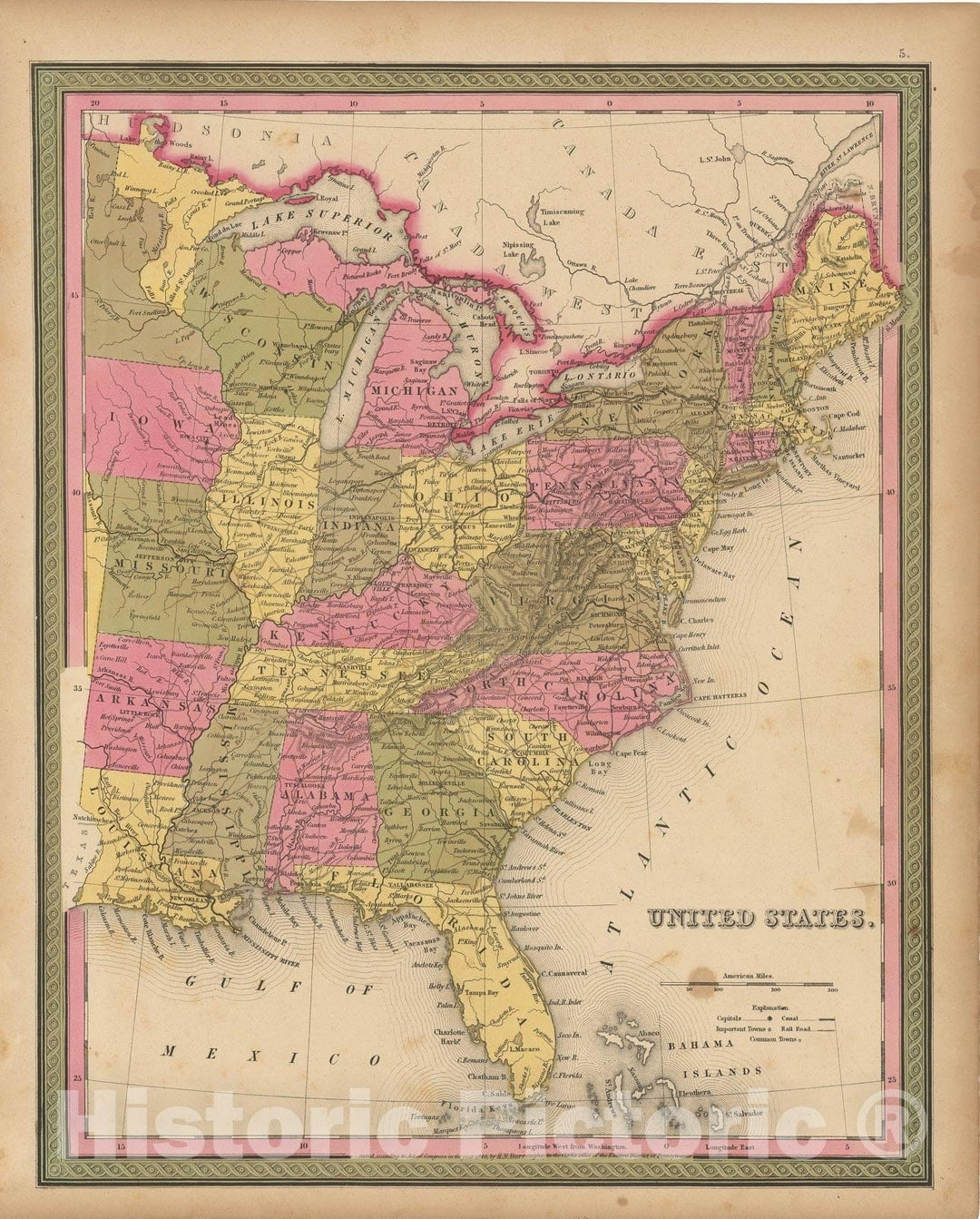 Historic Map : Eastern United States 1847 , A New Universal Atlas of the World , Vintage Wall Art