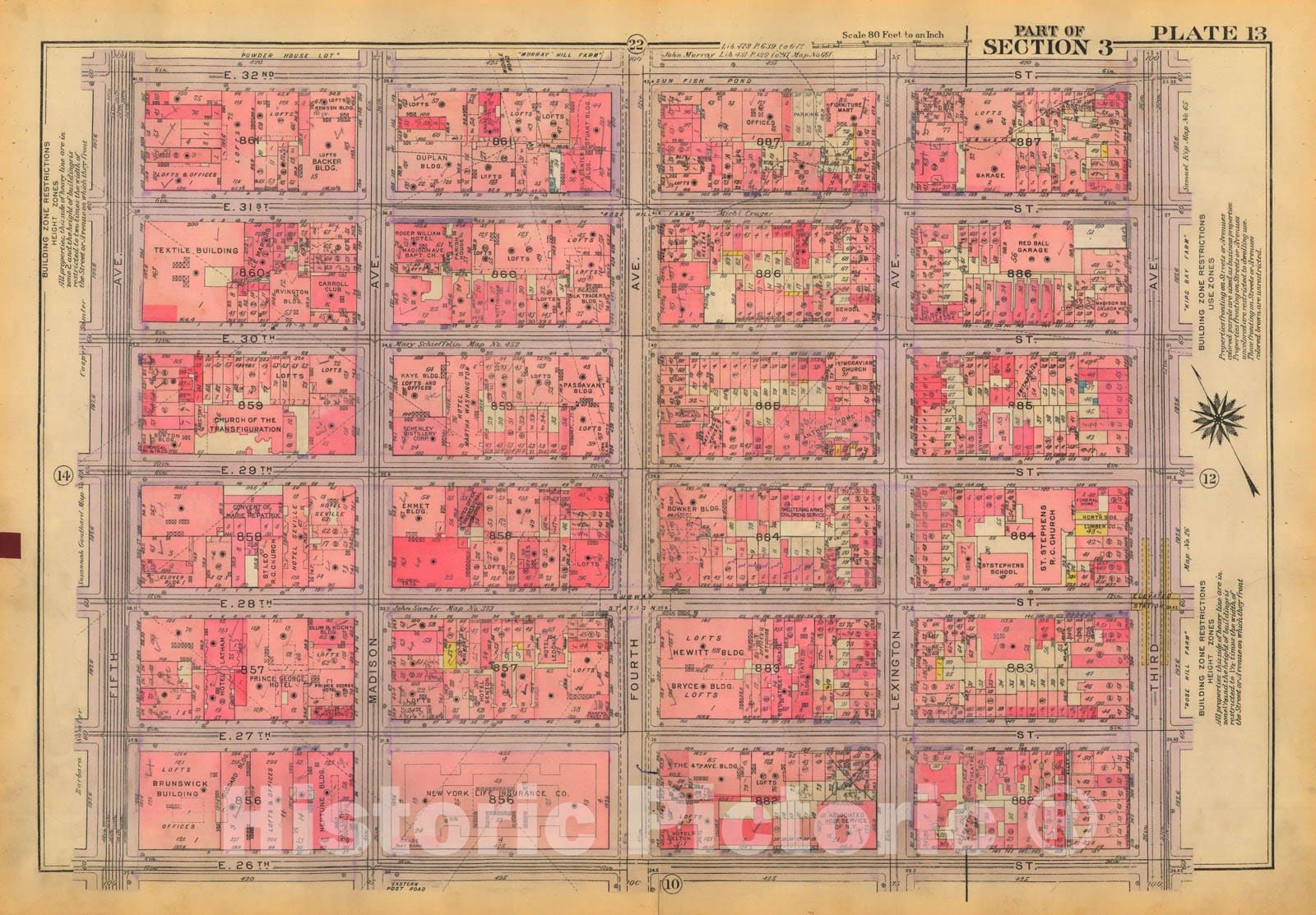 Historic Map : Atlas City of New York, Borough of Manhattan, Volume Two, 14th Street to 59th Street, Manhattan 1928 Plate 013 , Vintage Wall Art