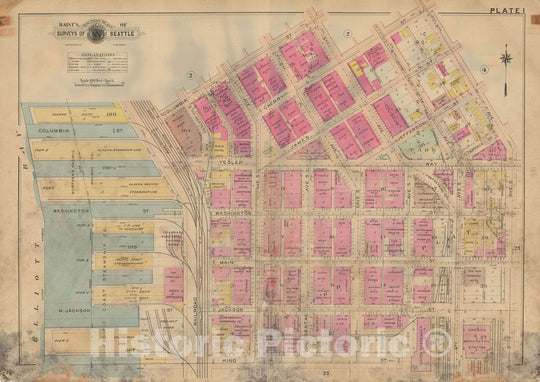 Historic Map : Real Estate Atlas of Surveys of Seattle, Seattle 1912 Plate 001 , Vintage Wall Art