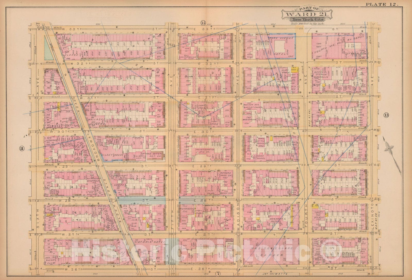 Historic Map : Atlas City of New York, Vol. 3; 16, Manhattan 1883 Plate 012 , Vintage Wall Art