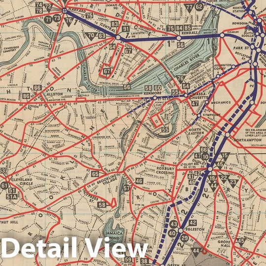 Historic Map : Greater Boston Transit Maps, Boston MTA System Route Map 3rd Ed. 1952 Railroad Catography , Vintage Wall Art