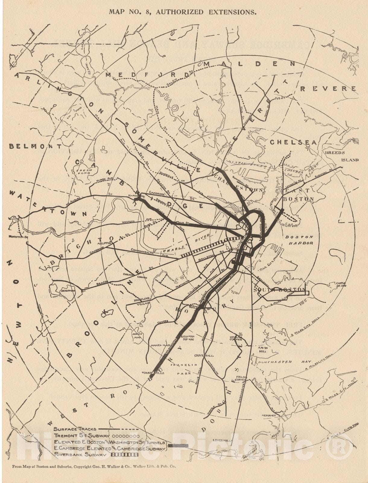 Historic Map : Boston Elevated Railway Co. Informational Maps, Map 8: Authorized Line Extensions 1910 Transit Railroad Catography , Vintage Wall Art