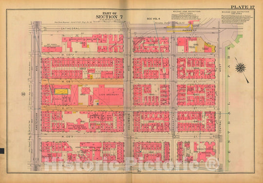 Historic Map : Atlas City of New York, Borough of Manhattan, Volume 3, 59th St to 110th St, Manhattan 1921 Plate 017 , Vintage Wall Art