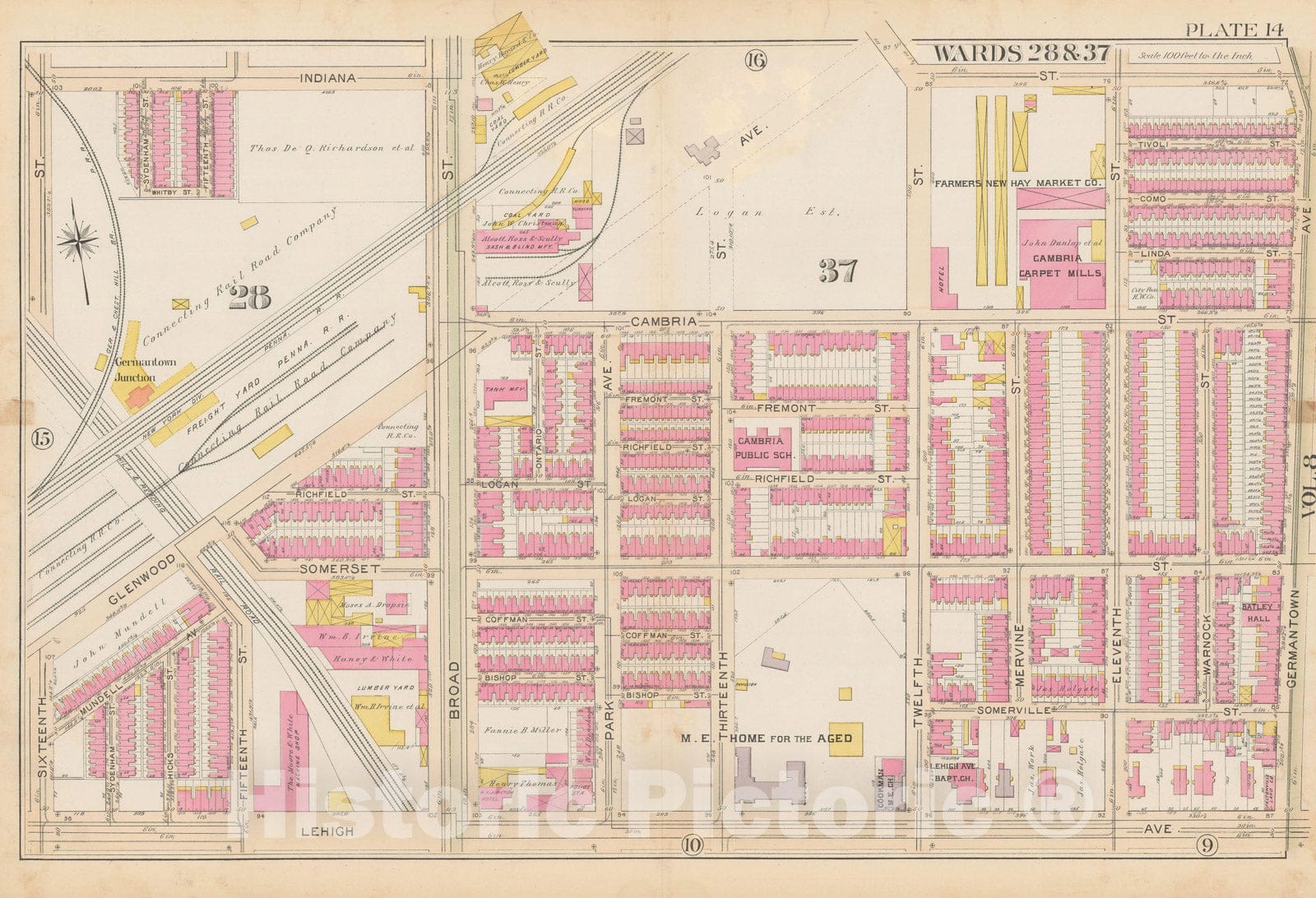 Historic Map : City of Philadelphia, 28th 32nd & 37th Wards, Vol. 6, Second Ed., Philadelphia 1894 Plate 014 , Vintage Wall Art