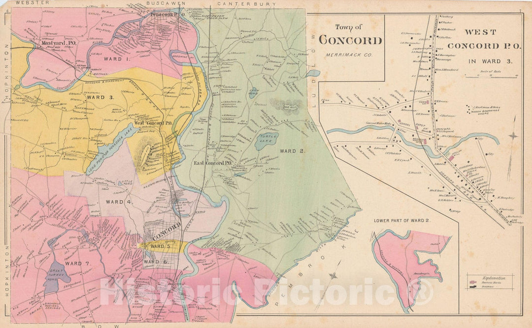 Historic Map : Concord 1892 , Town and City Atlas State of New Hampshire , v3, Vintage Wall Art