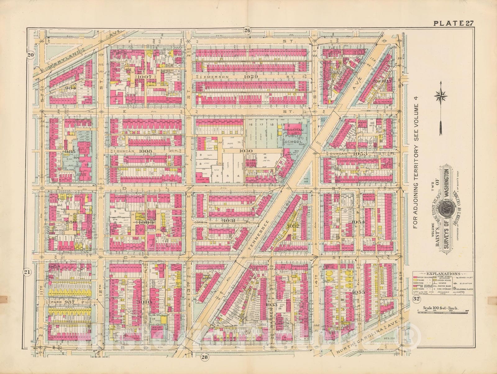 Historic Map : Atlas of Washington D.C. Volume 2 (NE, SE, SW), Washington 1928 Plate 027 , Vintage Wall Art