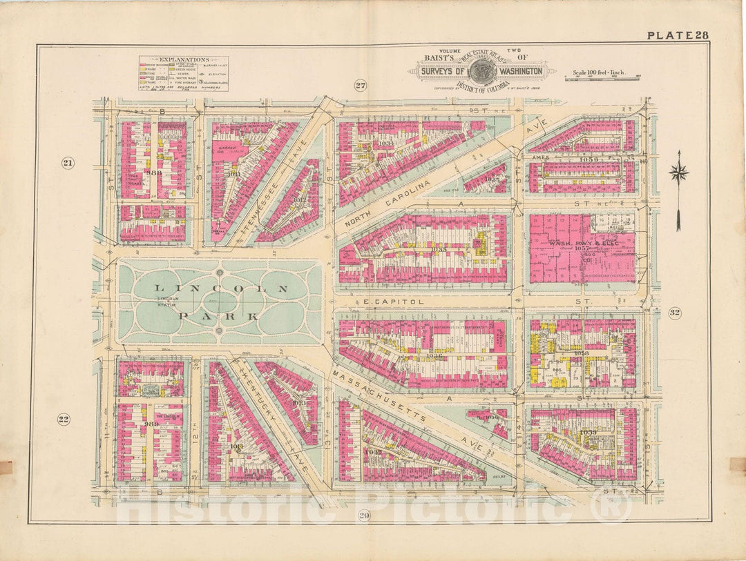 Historic Map : Atlas of Washington D.C. Volume 2 (NE, SE, SW), Washington 1928 Plate 028 , Vintage Wall Art