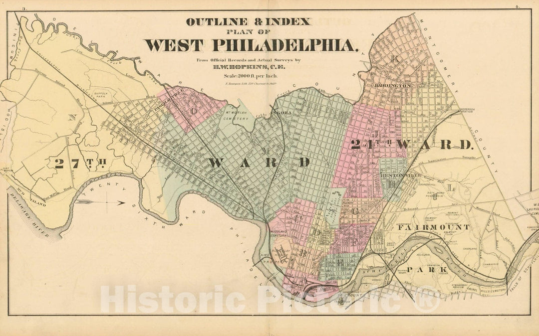 Historic Map : Atlas of West Philadelphia including the 24th & 27th Wards of the City of Philadelphia 1872 Index Plate , Vintage Wall Art