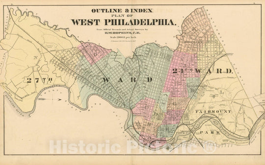 Historic Map : Atlas of West Philadelphia including the 24th & 27th Wards of the City of Philadelphia 1872 Index Plate , Vintage Wall Art