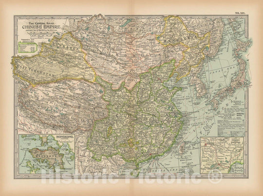 Historic Map : China & Tibet & Hong Kong 1897 , The Century Atlas World , Vintage Wall Art