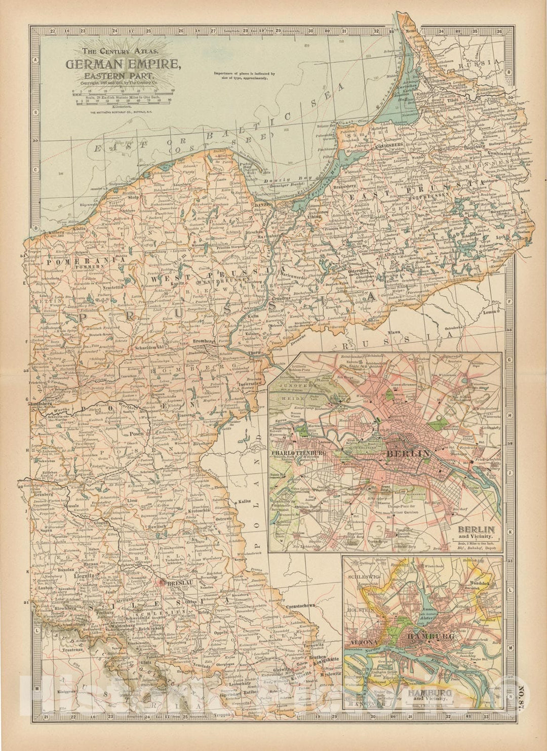 Historic Map : Germany & Poland 1914 , Century Atlas of the World, Vintage Wall Art