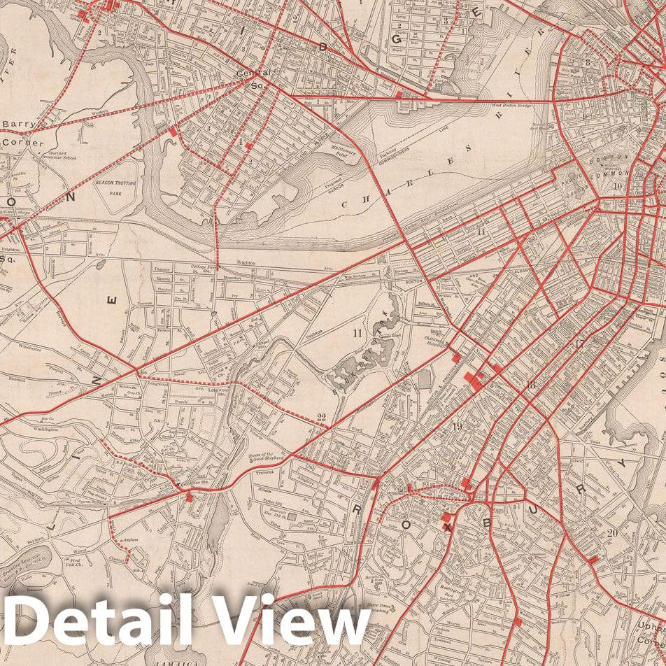 Historic Map : Greater Boston Transit Maps, Tracks of the West End Street Railway Co. 1891 Railroad Catography , Vintage Wall Art