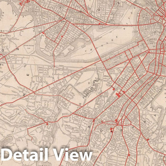 Historic Map : Greater Boston Transit Maps, Tracks of the West End Street Railway Co. 1891 Railroad Catography , Vintage Wall Art