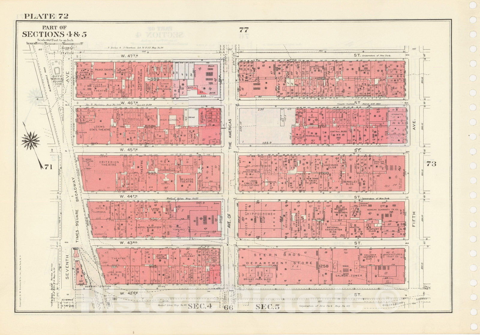 Historic Map : Manhattan Land Book 1955 - Updated Through Nov 7th, New York City 1975 Plate 072 , Vintage Wall Art