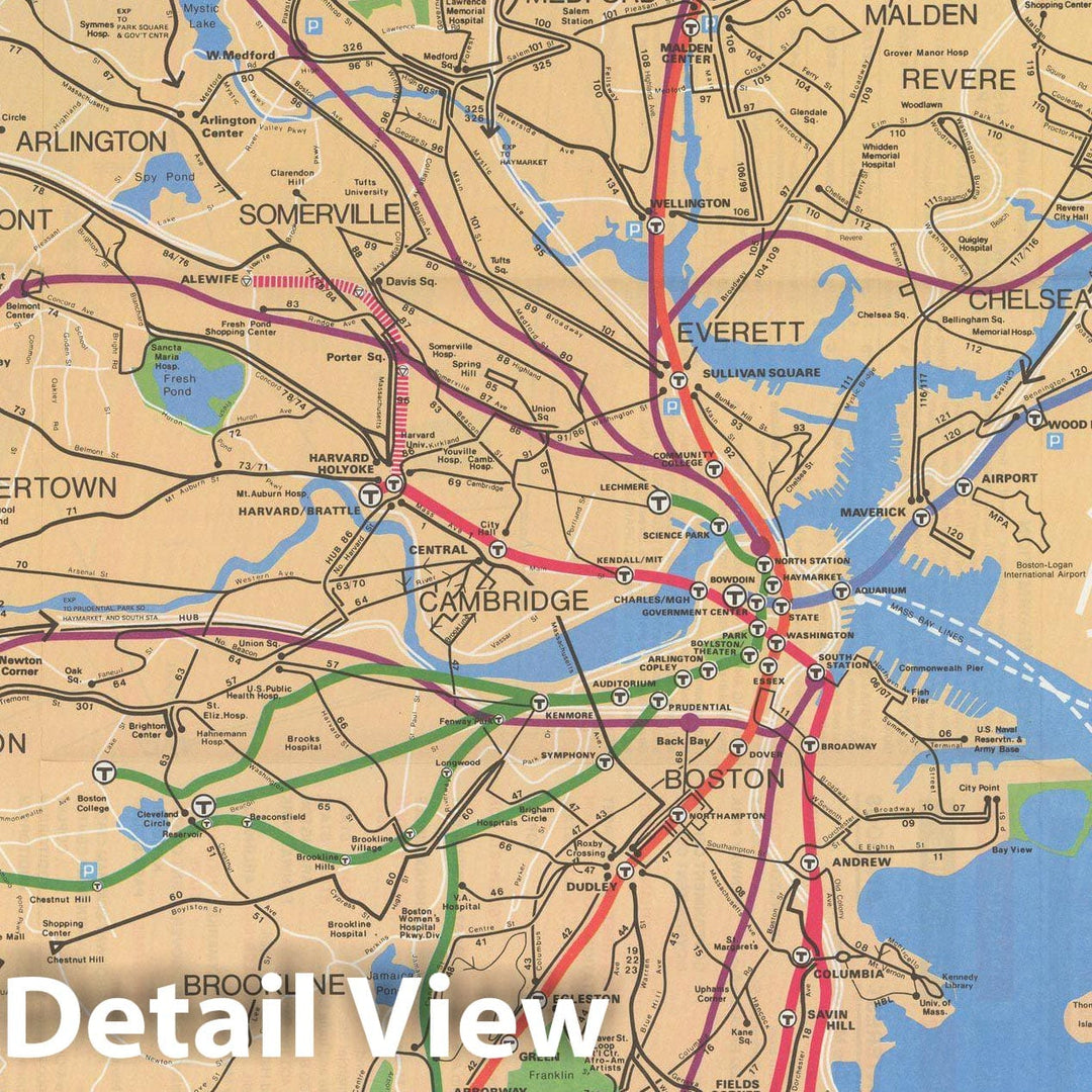 Historic Map : Greater Boston Transit Maps, MBTA System Route Map 1982 Railroad Catography , Vintage Wall Art