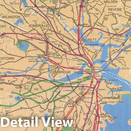 Historic Map : Greater Boston Transit Maps, MBTA System Route Map 1982 Railroad Catography , Vintage Wall Art