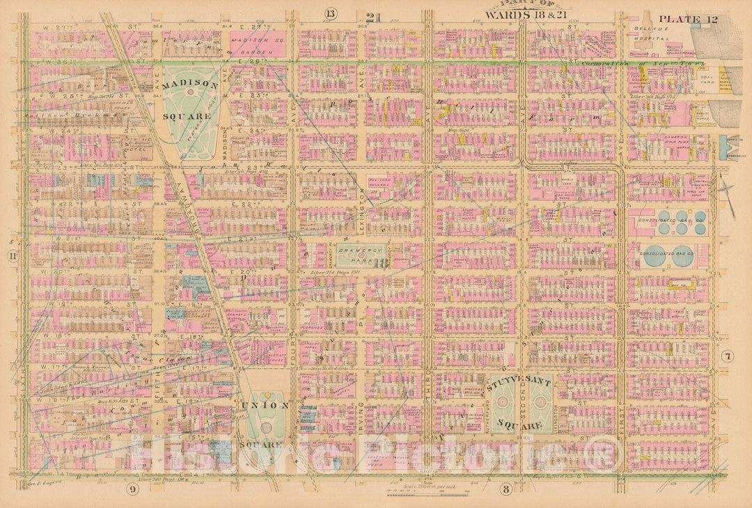 Historic Map : Manhattan & New York City 1885 Plate 012 , Robinson's Atlas City of New York , Vintage Wall Art