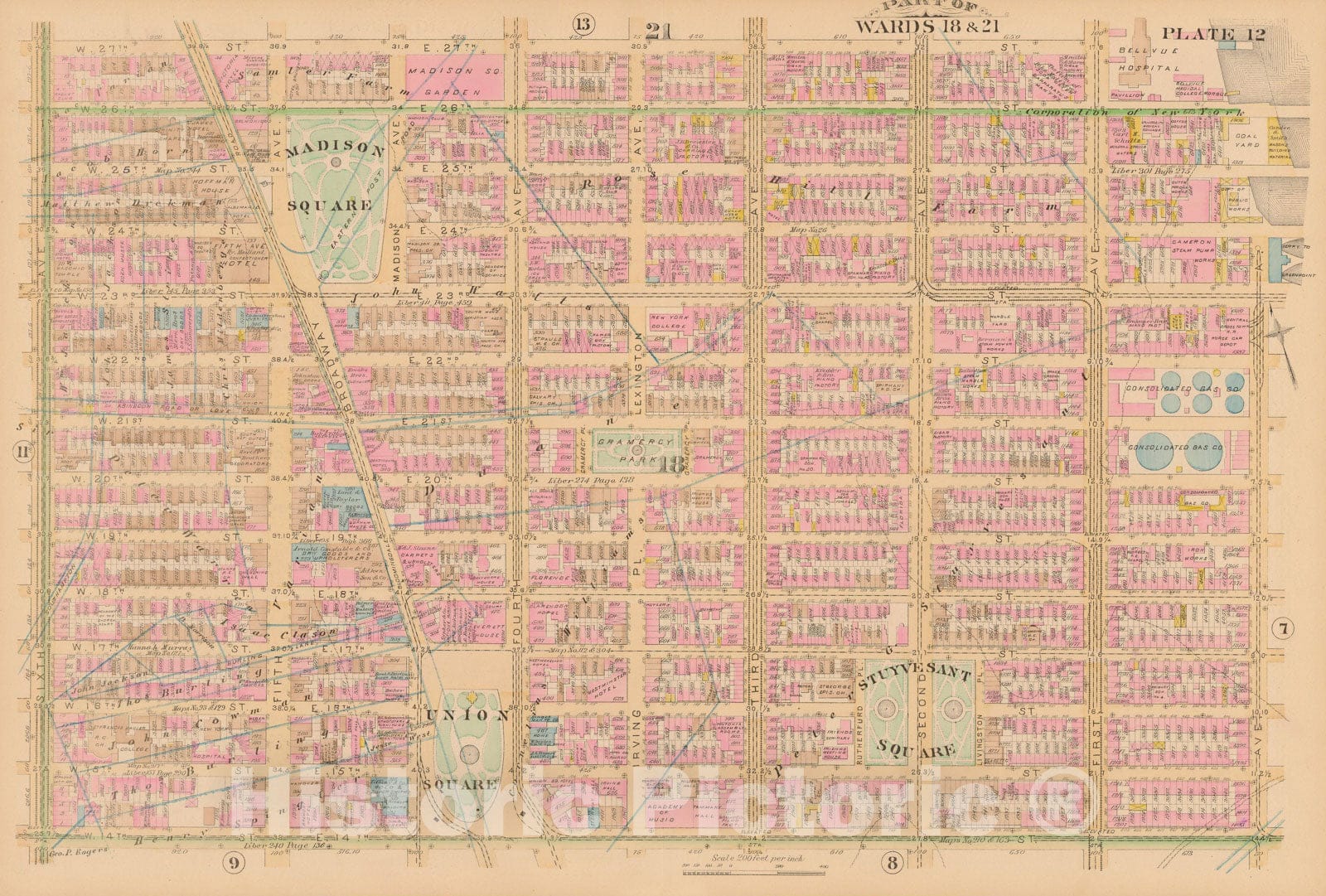 Historic Map : Manhattan & New York City 1885 Plate 012 , Robinson's Atlas City of New York , Vintage Wall Art