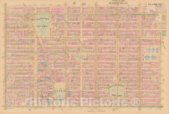 Historic Map : Manhattan & New York City 1885 Plate 012 , Robinson's Atlas City of New York , Vintage Wall Art